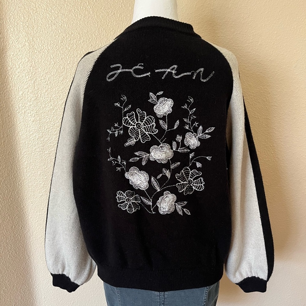 Black and White Floral Embroidered Sweater Jacket - Picture 3 of 5
